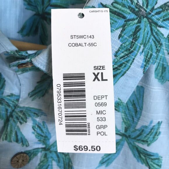 CARIBBEAN Shirt Mens Sz XL Short Sleeve Camp Hawaiian Palm Tree Blue Cotton $69 - Picture 4 of 5